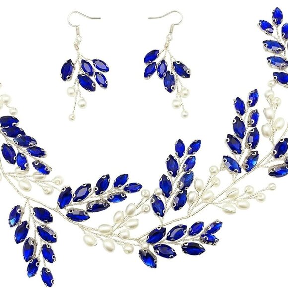 Bridal Vine Headpieces Set Wedding Pearls Crystal Hair Accessories for Women
